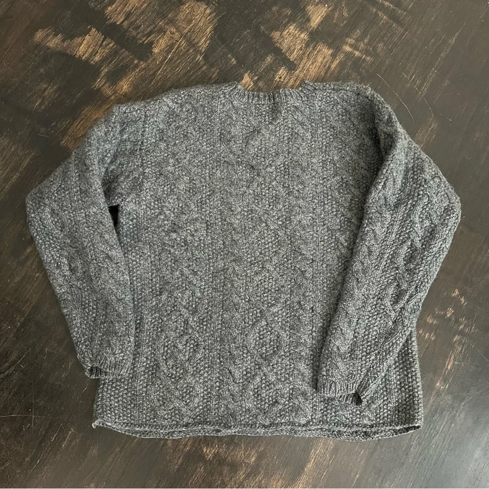 Men’s Vintage 100% Wool J. Crew Charcoal Gray Cable Knit Crewneck Sweater S